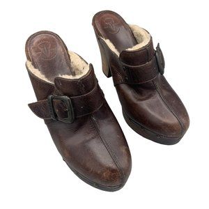 Frye Ella Women's Shearling-Lined Platform Leather Clogs Mules Slides Y2K Size 7